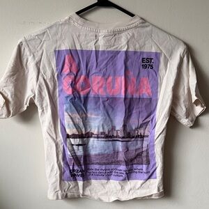 Zara Cream and Pink Coruna Short Sleeve Tee